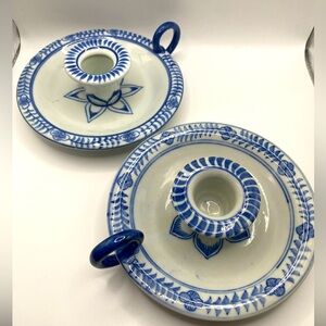 Blue and White Ceramic Candle Holders